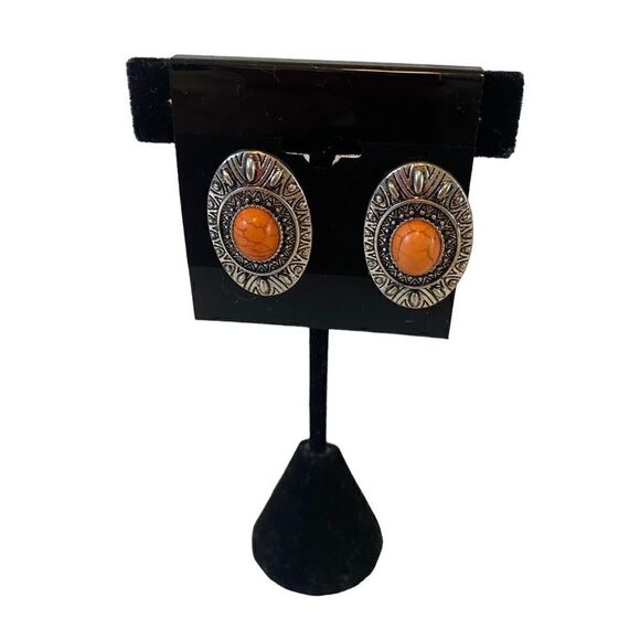 Vintage Silver Toned South West Style Post Earrings. - Picture 2 of 6